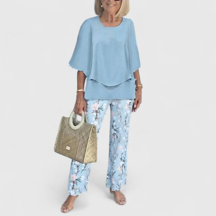 Two-Piece Outfit for Women - Elegant Casual Top and Pants Set