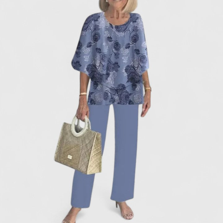 Two-Piece Outfit for Women - Elegant Casual Top and Pants Set