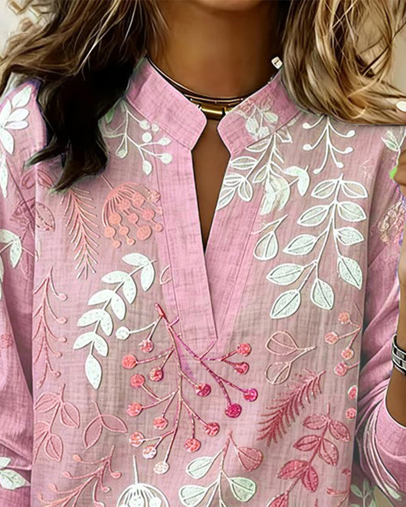 Floral Print V-Neck Blouse with Short Sleeves