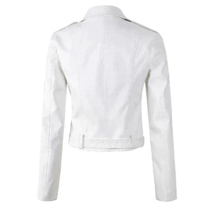 Belted Cropped Moto Jacket With Silver Hardware