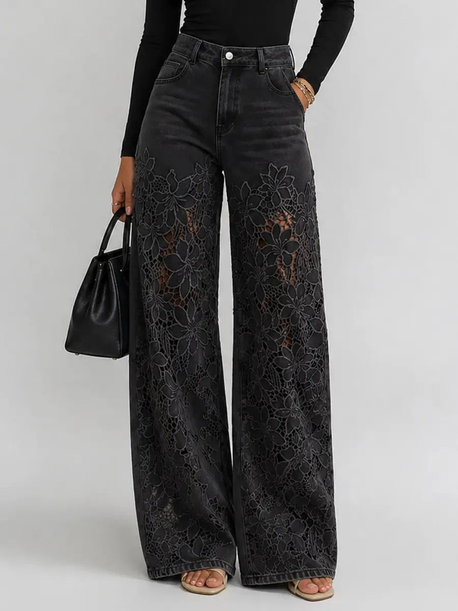 Kaliora Floral Lace Wide Leg Jeans