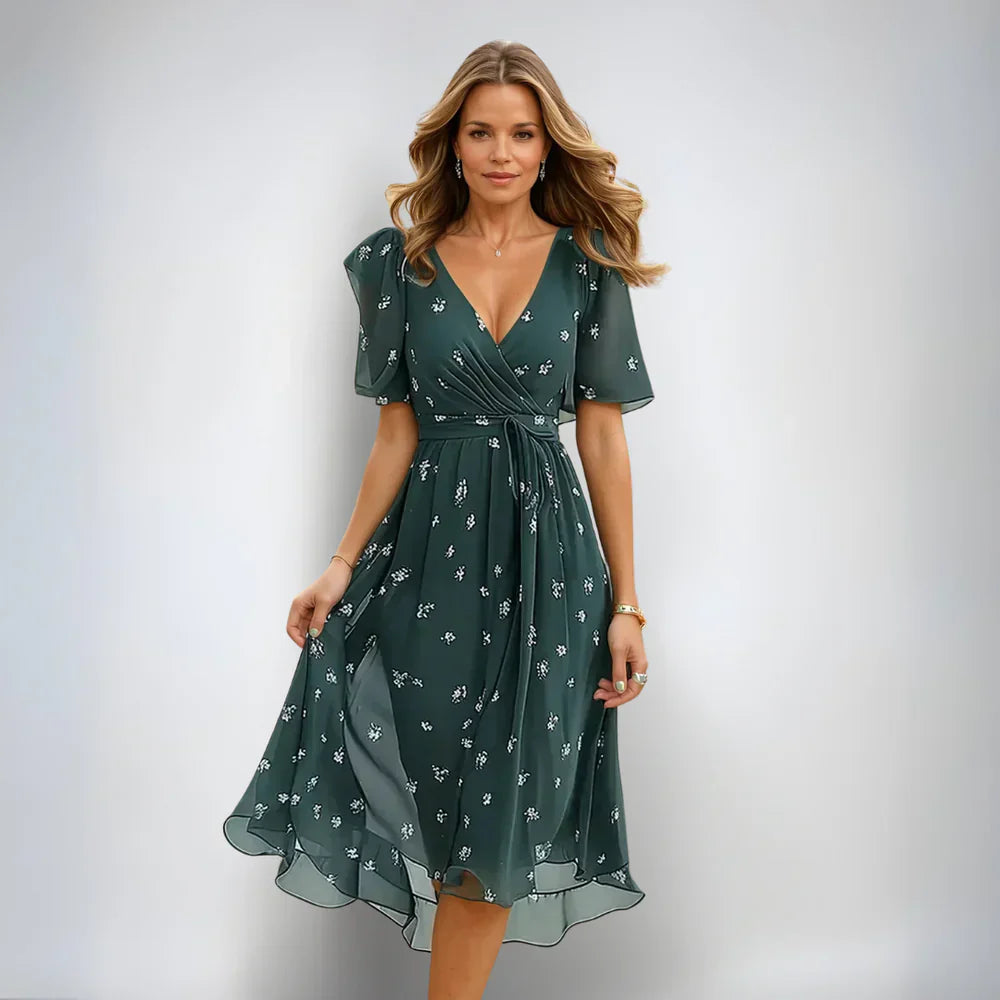 V-Neck Midi Dress for Women - Lightweight Fitted Summer Dress