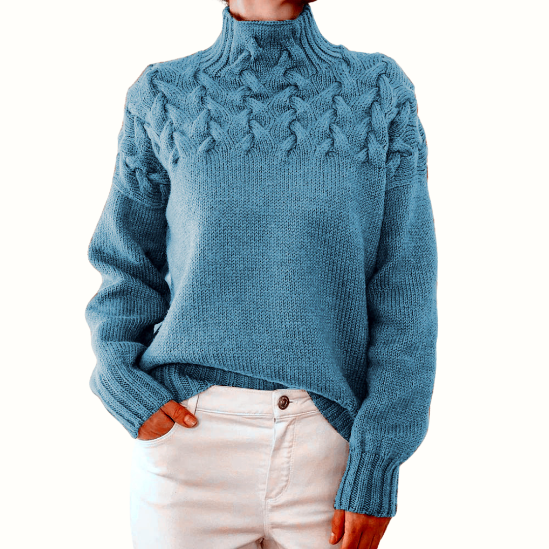 Cable Knit Turtleneck Sweater with Braided Yoke