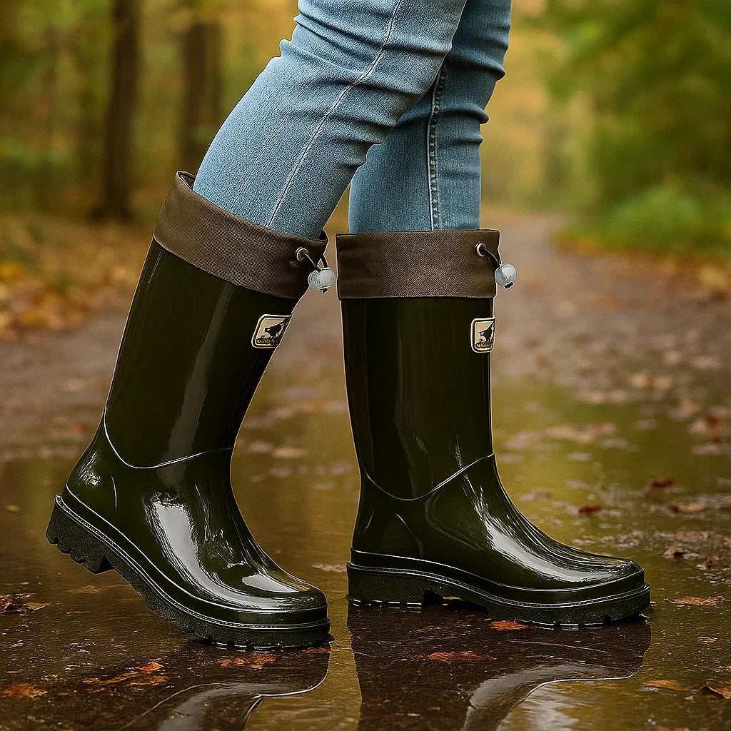 Waterproof Rubber Rain Boots With Adjustable Lacing