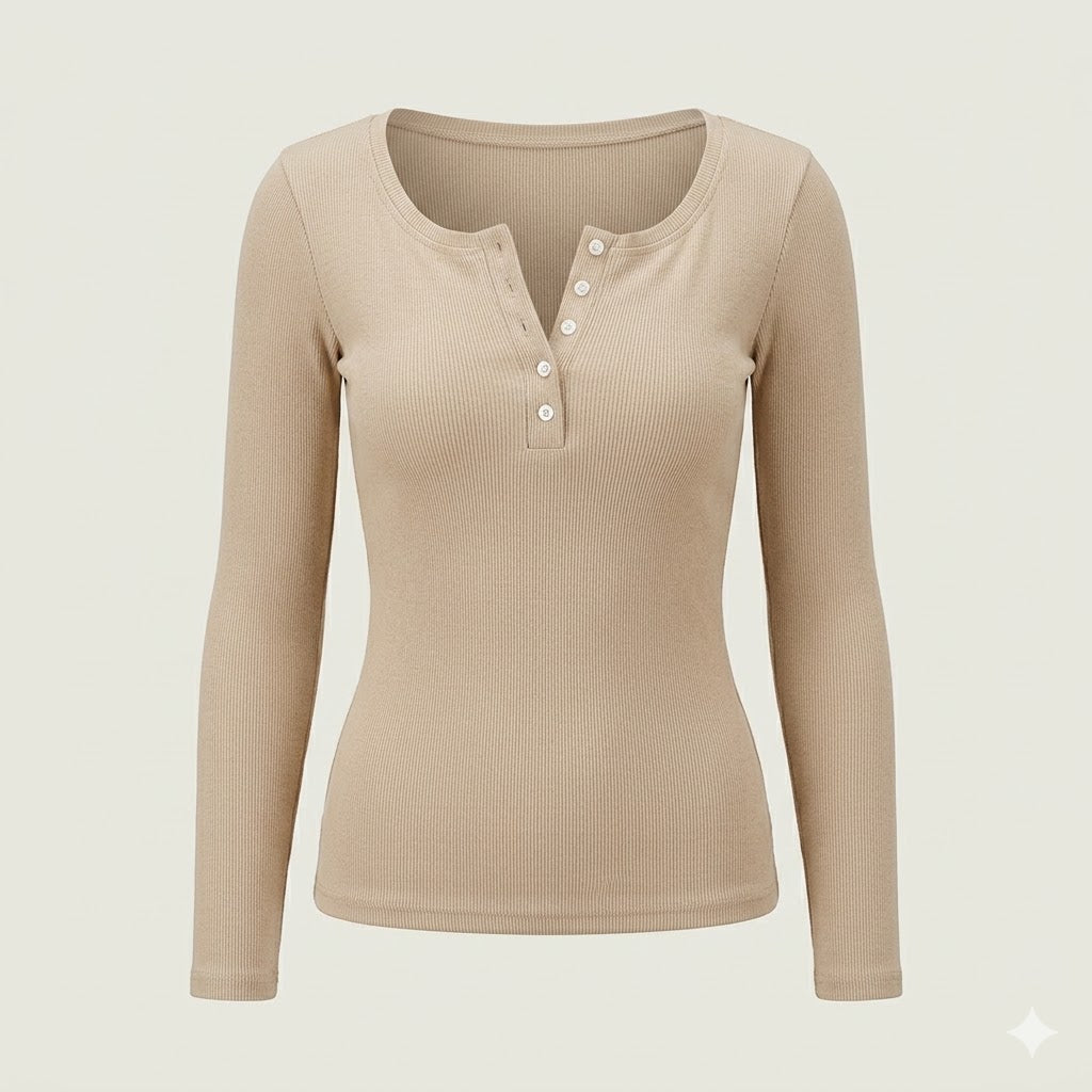 Elise Laurent Ribbed Button-Front Top