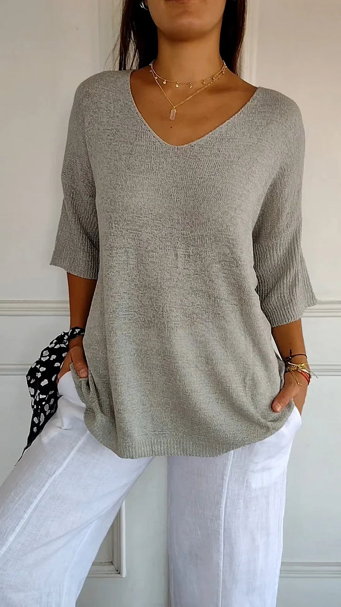 V-Neck Knit Top With Relaxed Fit