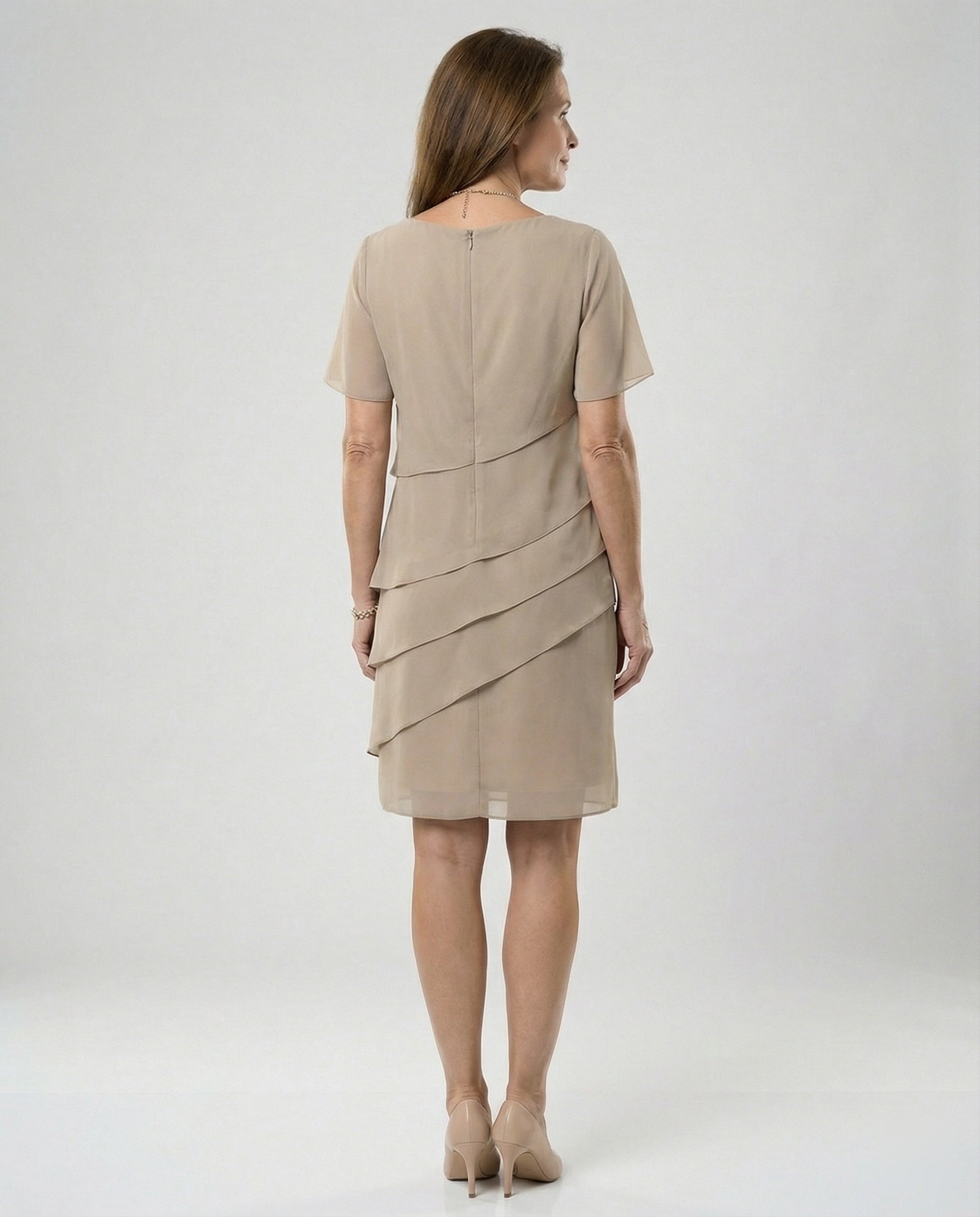 Layered Chiffon Short Sleeve Dress
