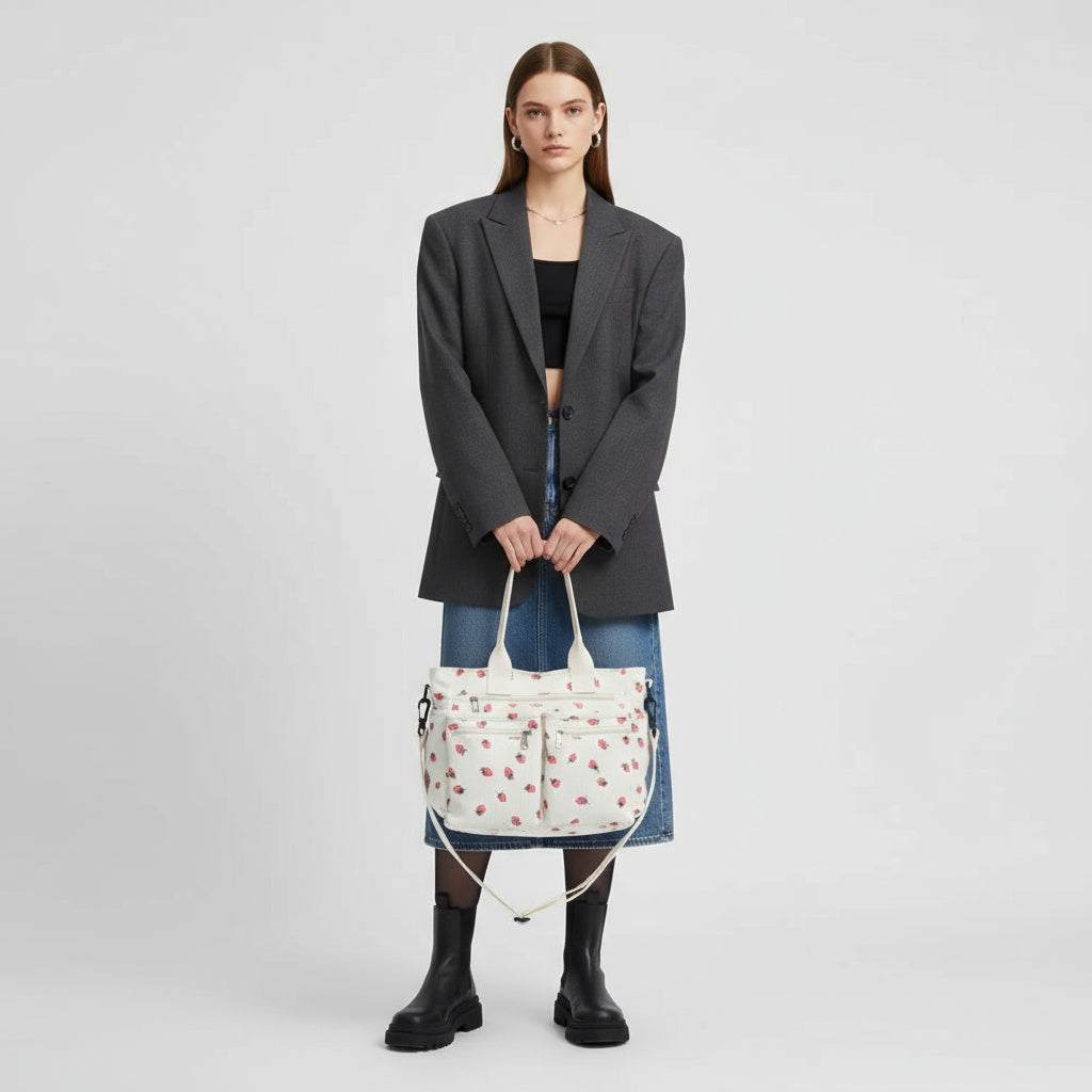 Strawberry Print Corduroy Shoulder Bag