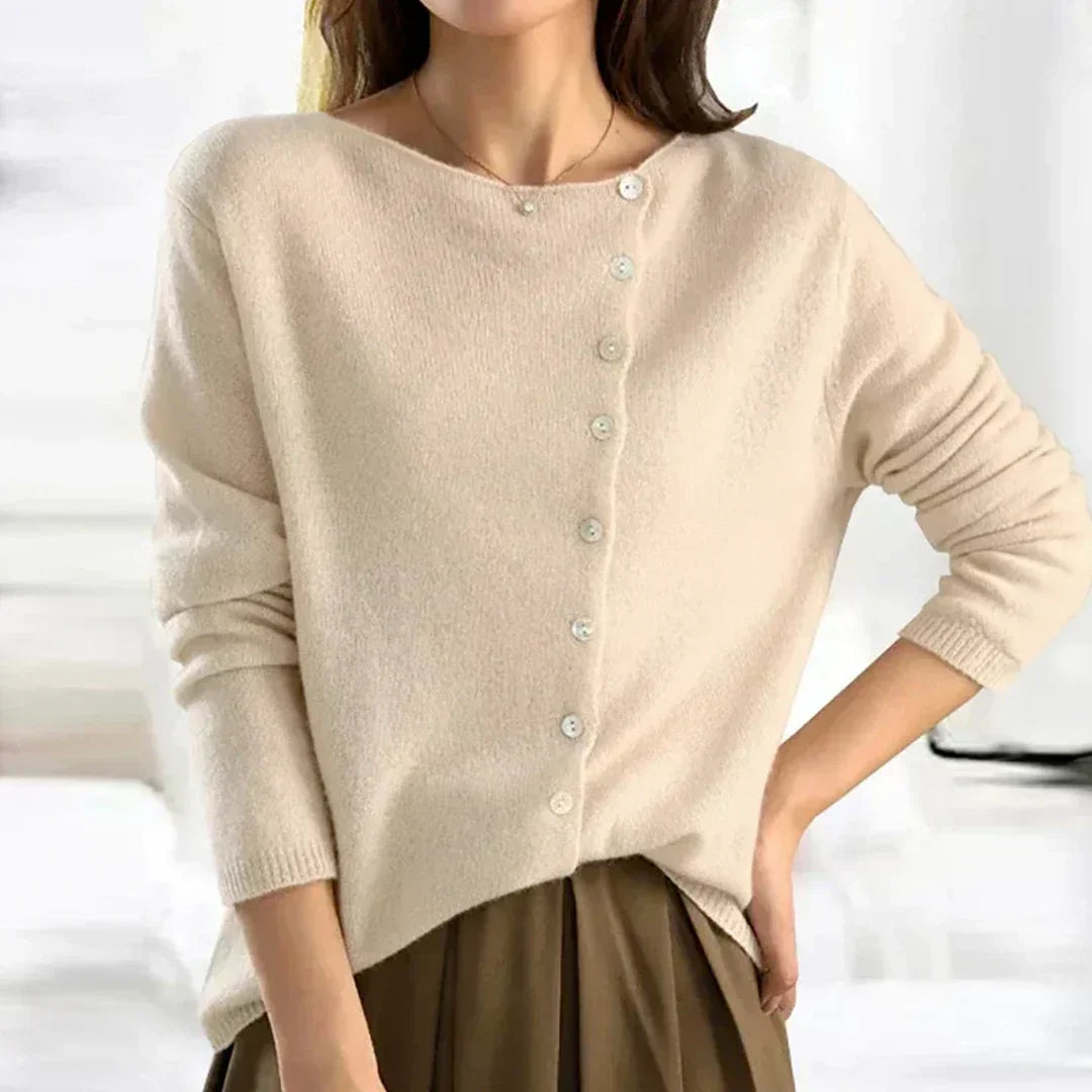 Asymmetric Button Cardigan In Cotton Blend Knit