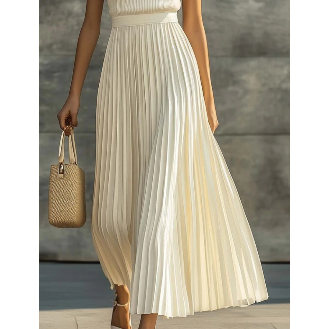 Bernadette Women's Pleated Maxi Dress in Cream