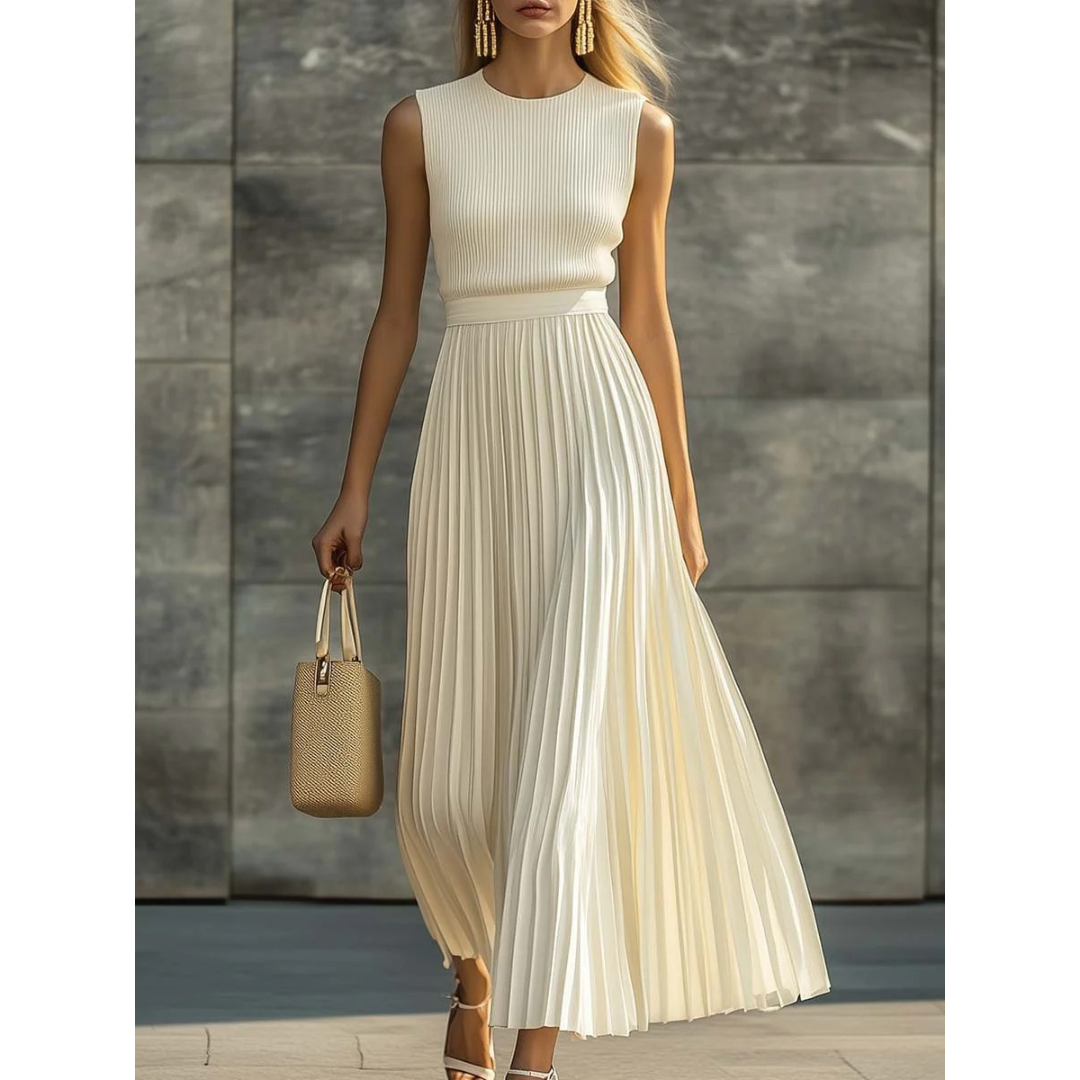 Bernadette Women's Pleated Maxi Dress in Cream