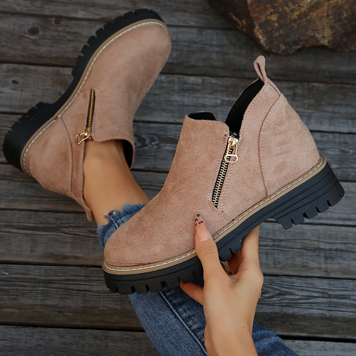 Platform Ankle Boots with Lug Sole