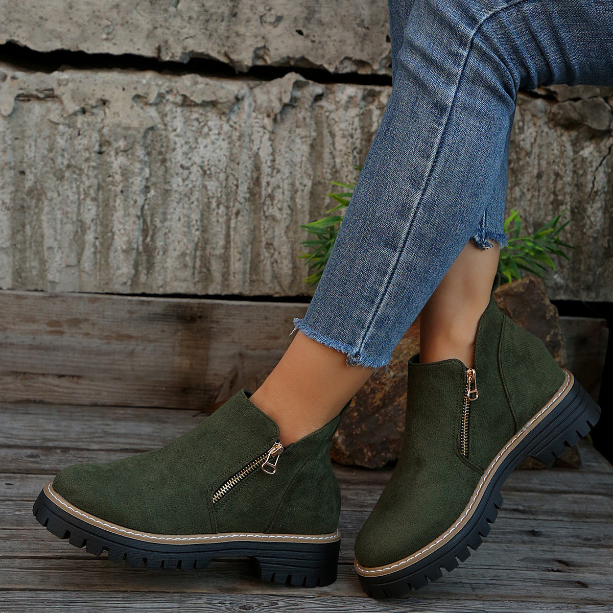 Platform Ankle Boots with Lug Sole