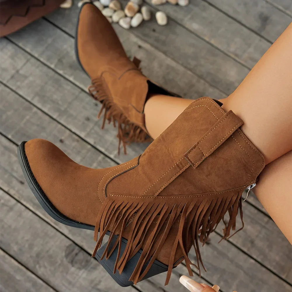 Wide Calf Western Fringe Boots