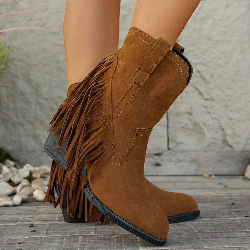 Wide Calf Western Fringe Boots