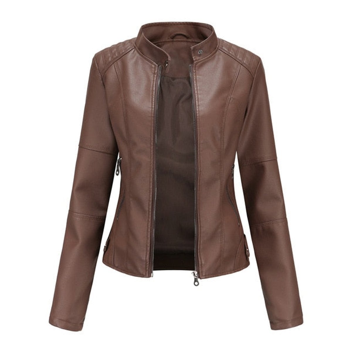 Cropped Stand Collar Faux Leather Jacket