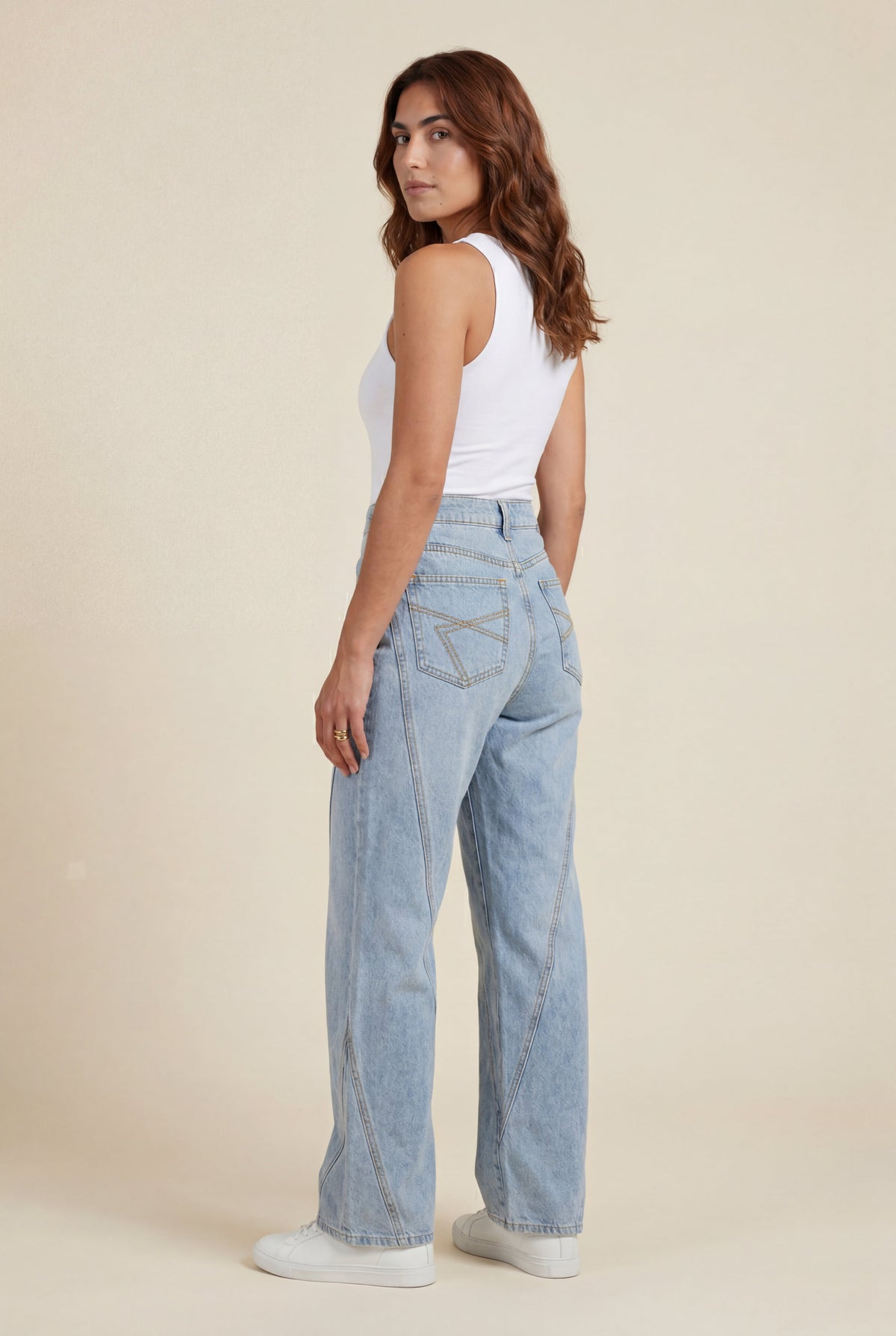 Angled Seam High Waist Straight Leg Jeans