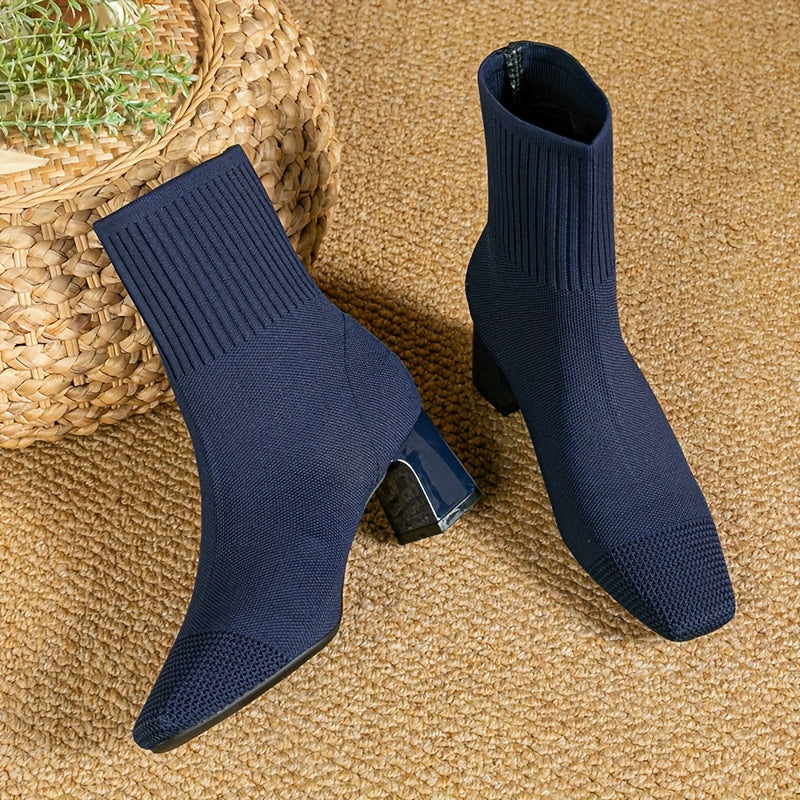 Stretch Knit Ankle Boots with Block Heel