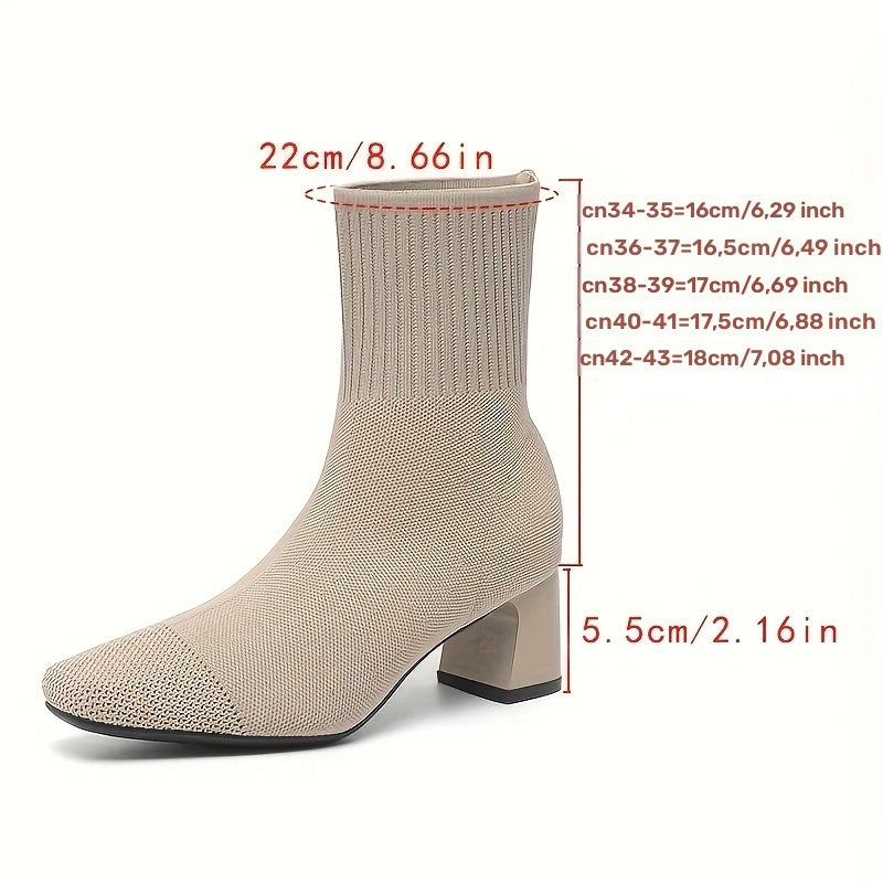Stretch Knit Ankle Boots with Block Heel