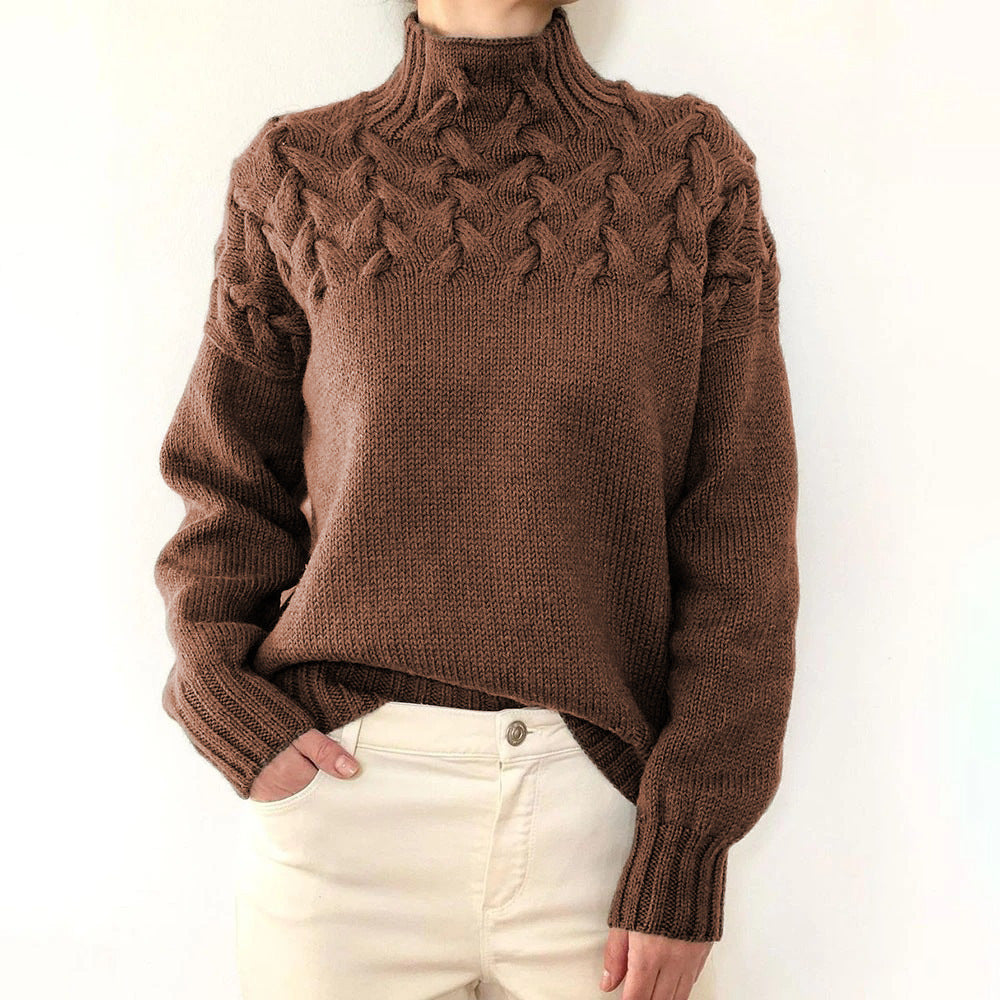 Cable Knit Turtleneck Sweater with Braided Yoke