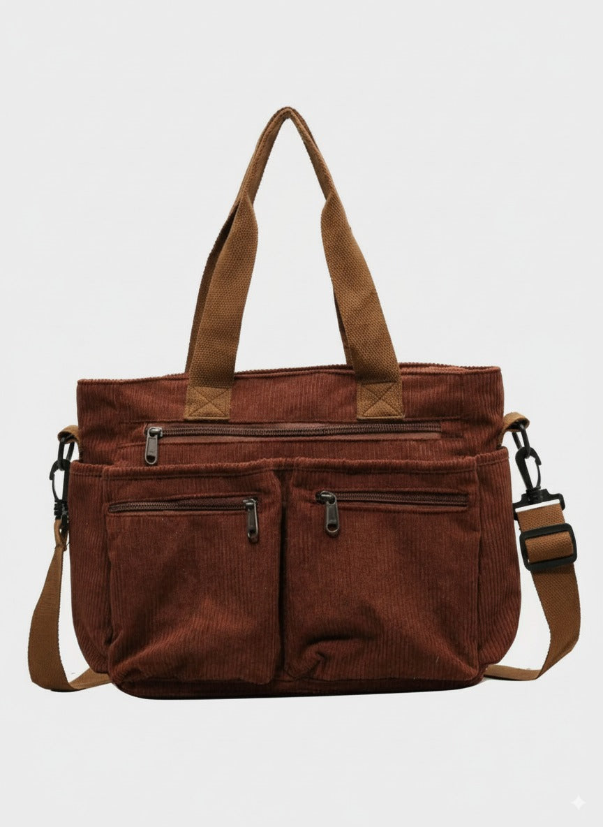 Structured Corduroy Zip Tote Bag