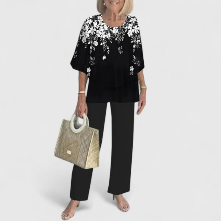 Two-Piece Outfit for Women - Elegant Casual Top and Pants Set