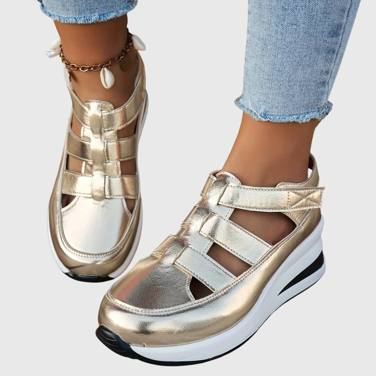Non-Slip Adjustable Flat Sandals with Supportive Sole