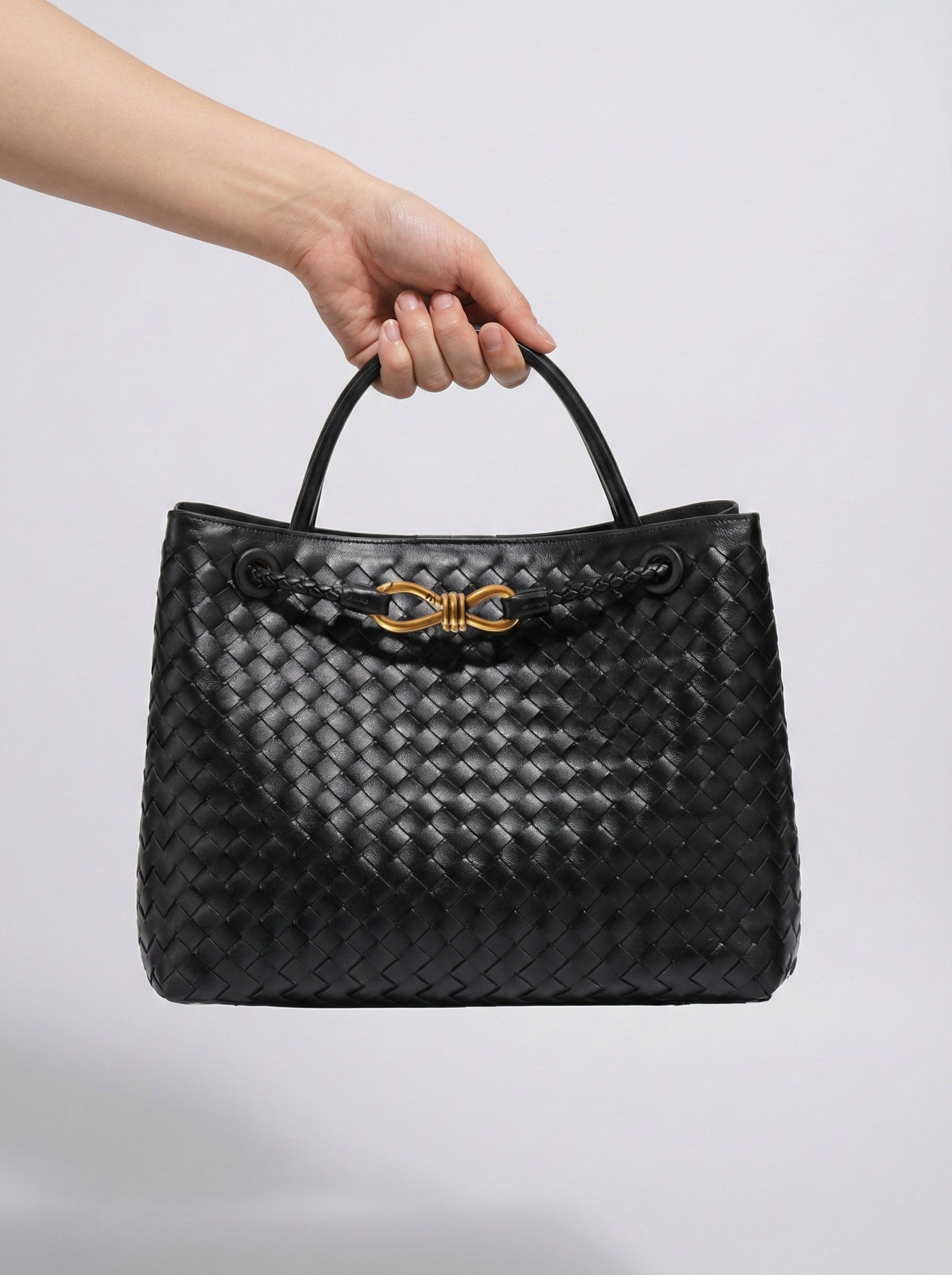 Structured Braided Faux Leather Tote Handbag