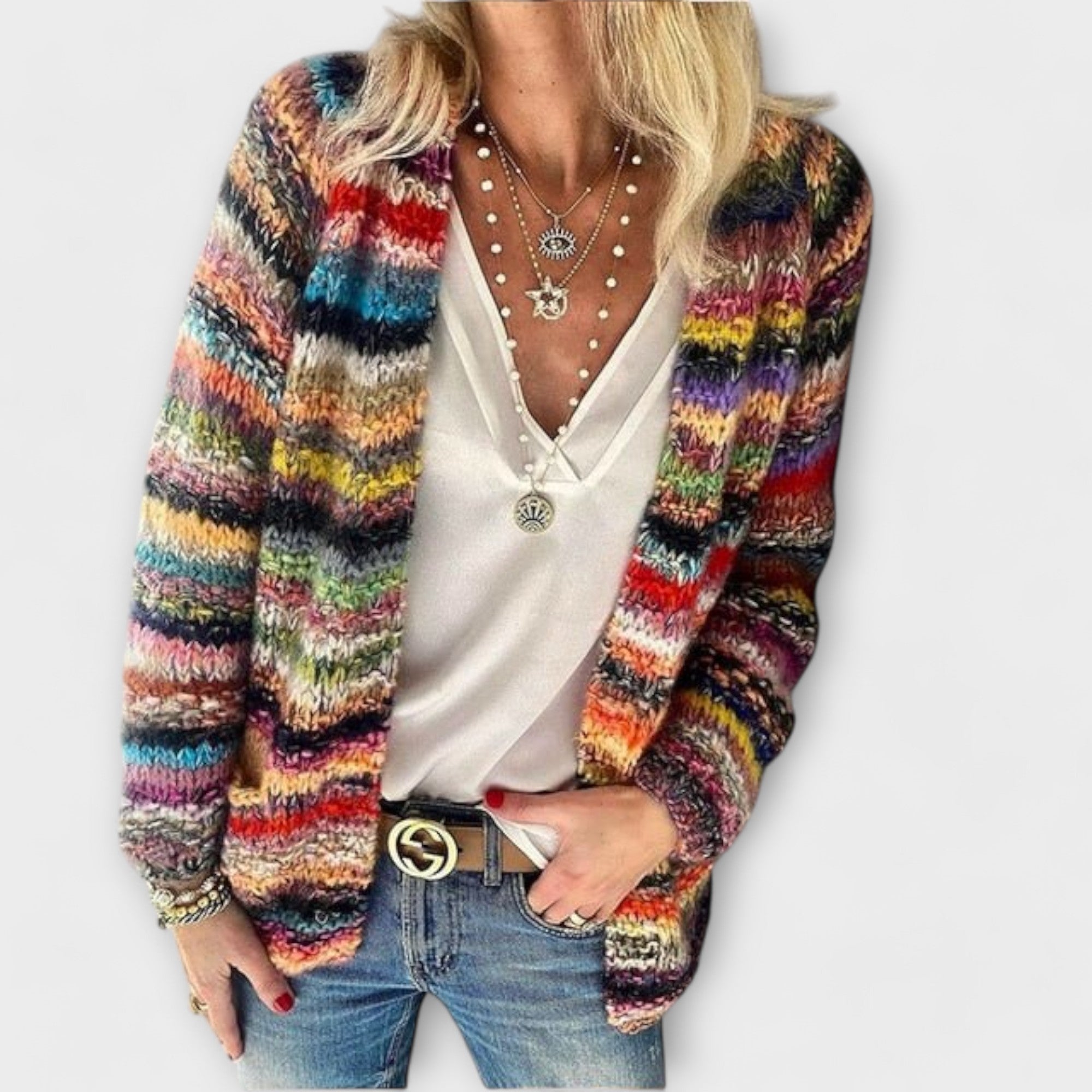 Bold Print Open Front Cardigan For Layering