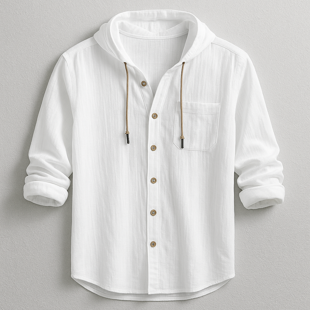 Hooded Button-Up Shirt With Chest Pocket