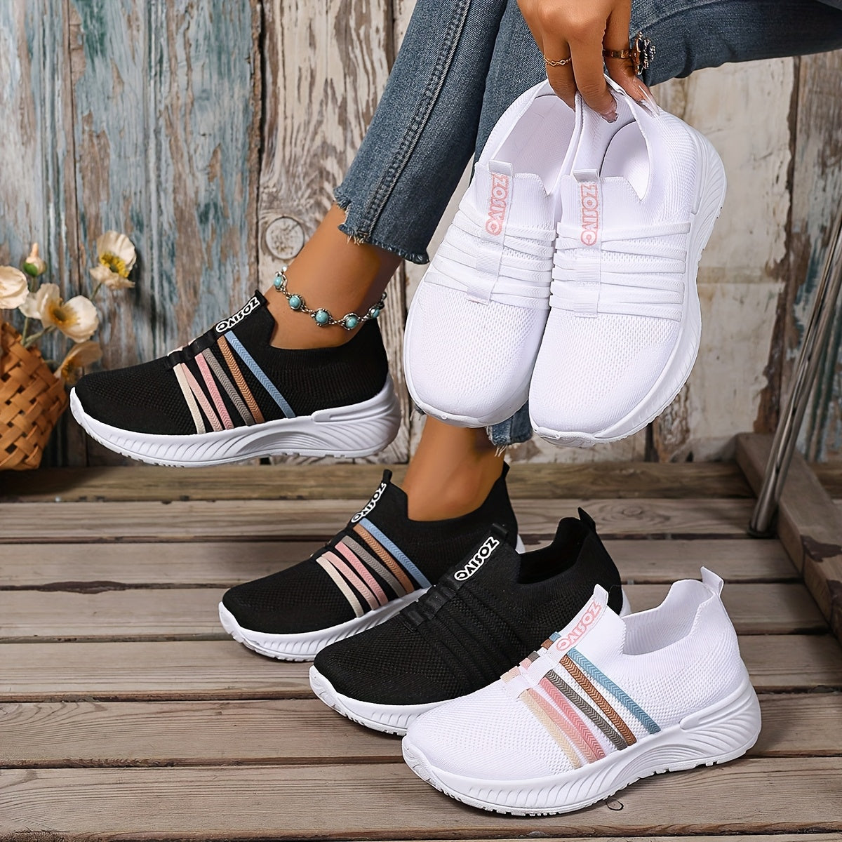 Women's Slip-On Walking Shoes with Cushioned Sole