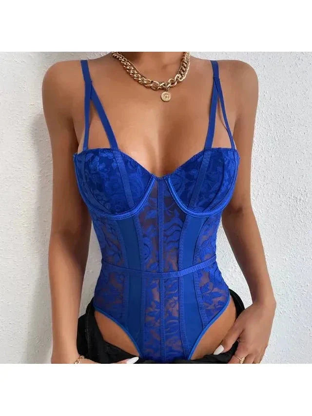 Embroidered Boned Corset Bodysuit
