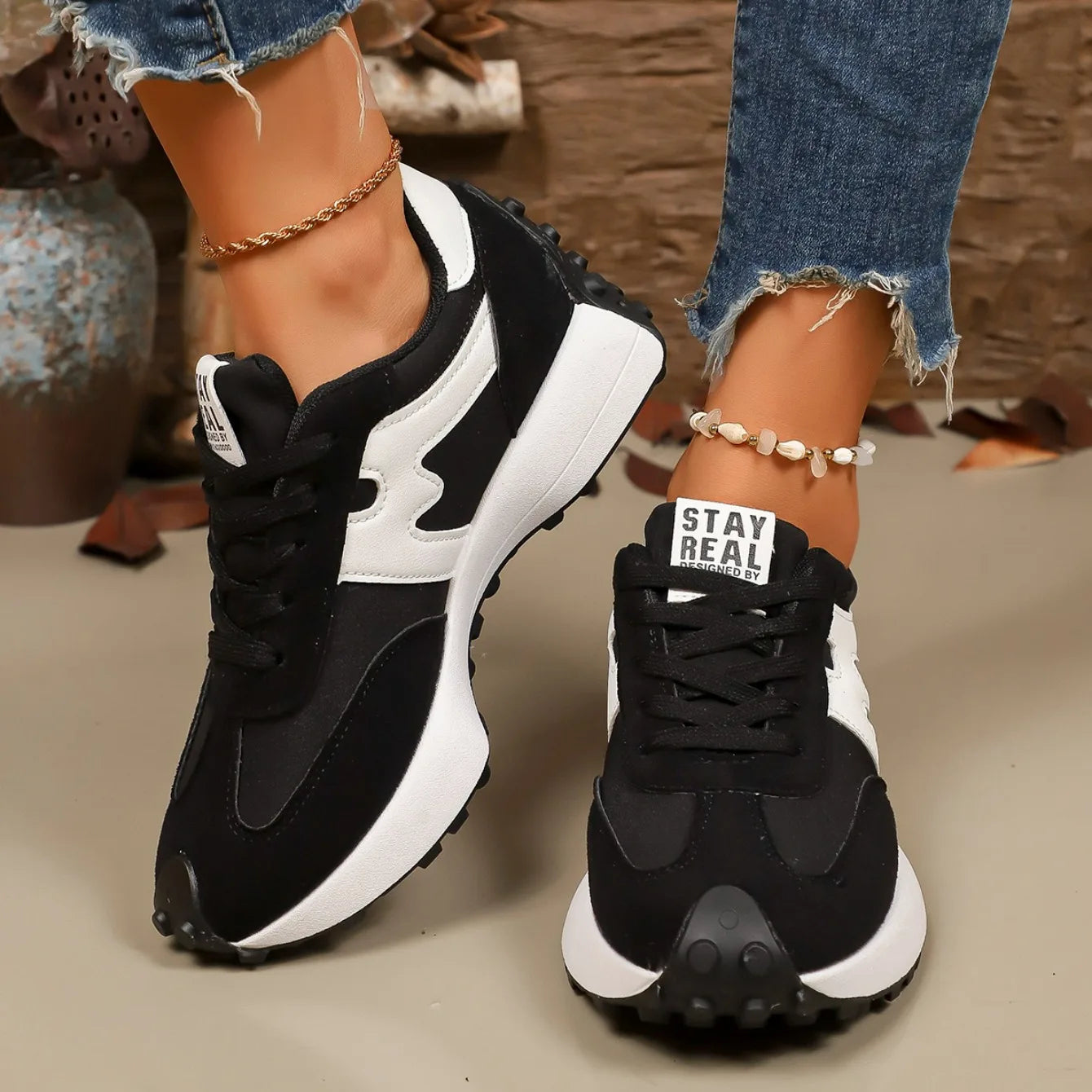 Platform Lace-Up Athletic Sneakers
