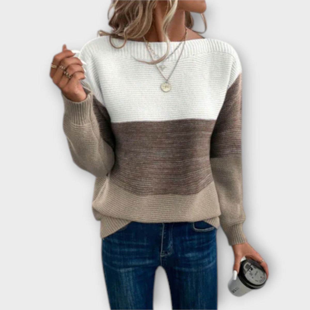 Claire Elegant Three-Color Patchwork Sweater