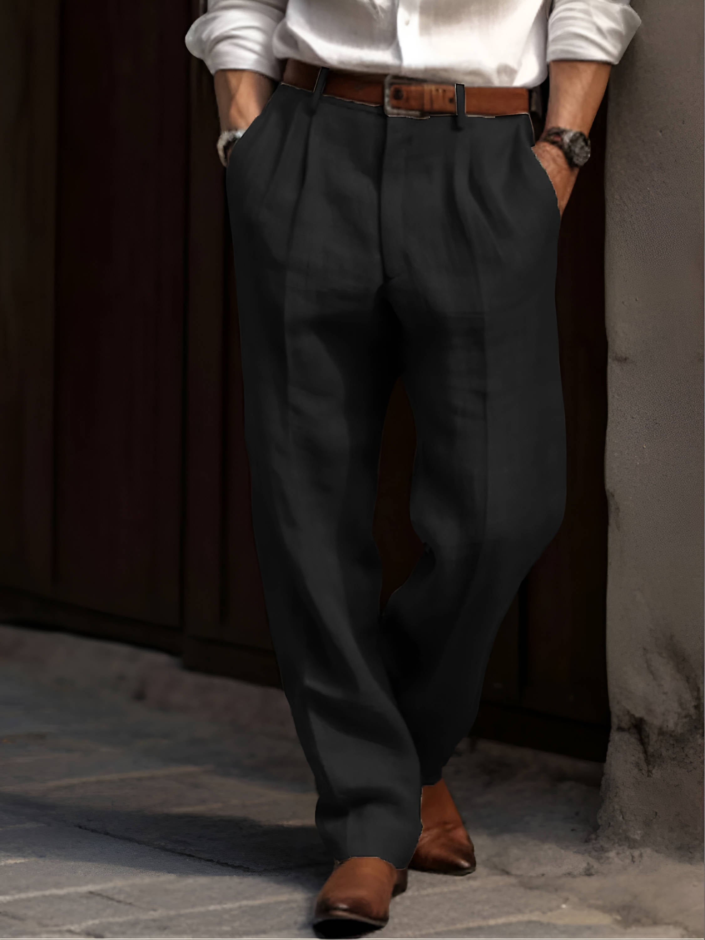 Classic Pleated Cotton Pants for Men