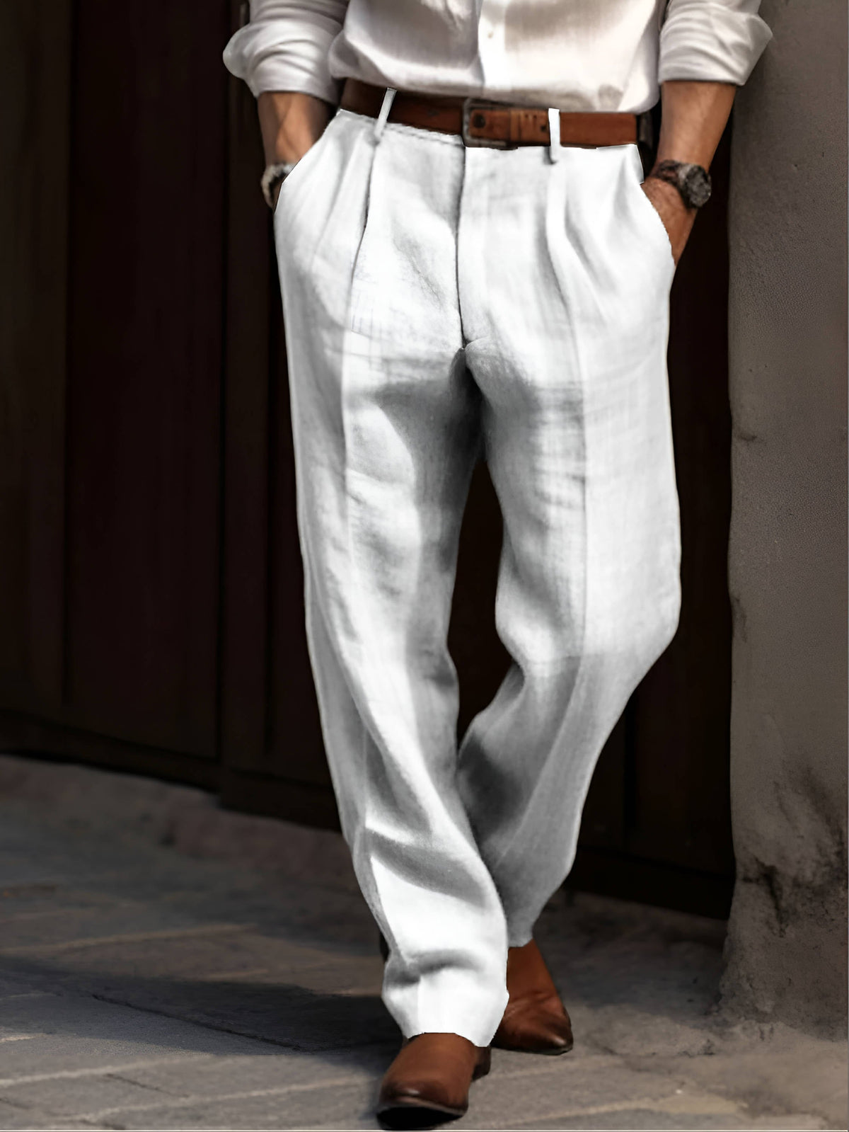 Classic Pleated Cotton Pants for Men