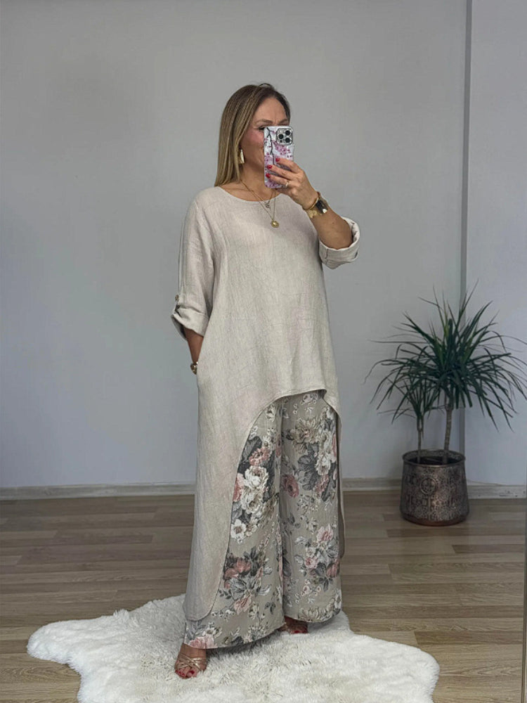 Long-Sleeve Top and Wide-Leg Pants Set
