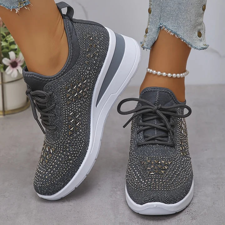 Rhinestone Orthopedic Arch Support Mesh Sneakers
