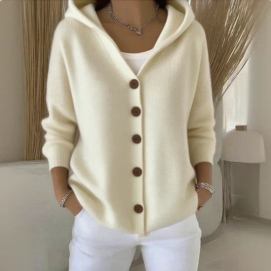 Hooded A Line Cardigan With Button Front