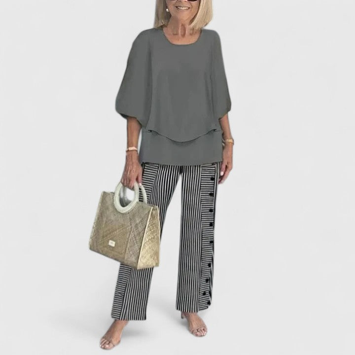 Two-Piece Outfit for Women - Elegant Casual Top and Pants Set