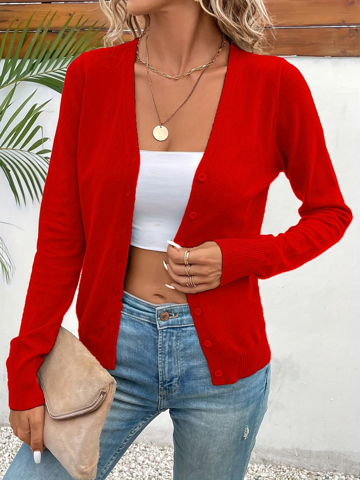 Minimalist V Neck Button Front Cardigan