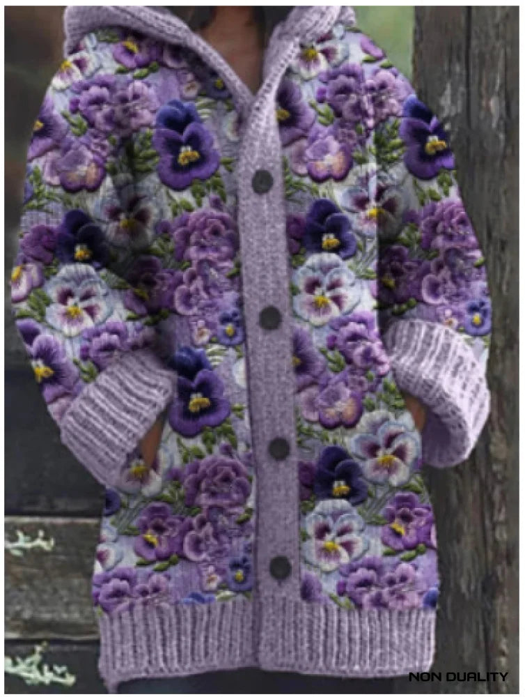 Oversized Cat Pattern Knit Cardigan
