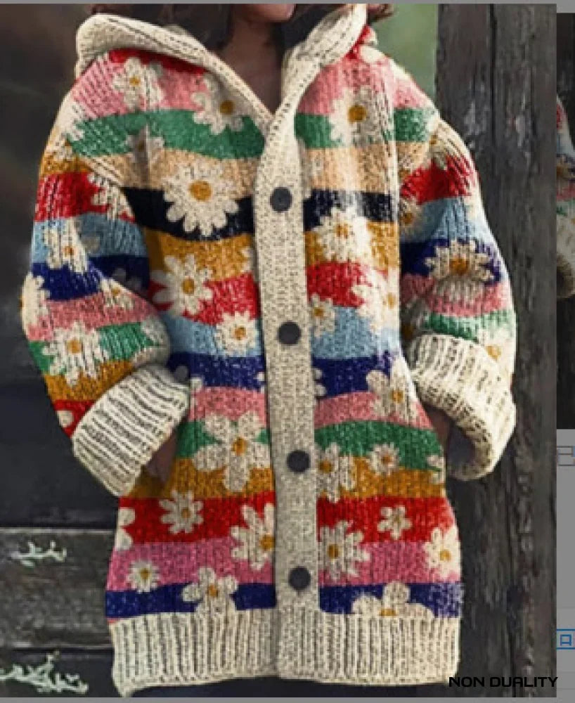Oversized Cat Pattern Knit Cardigan