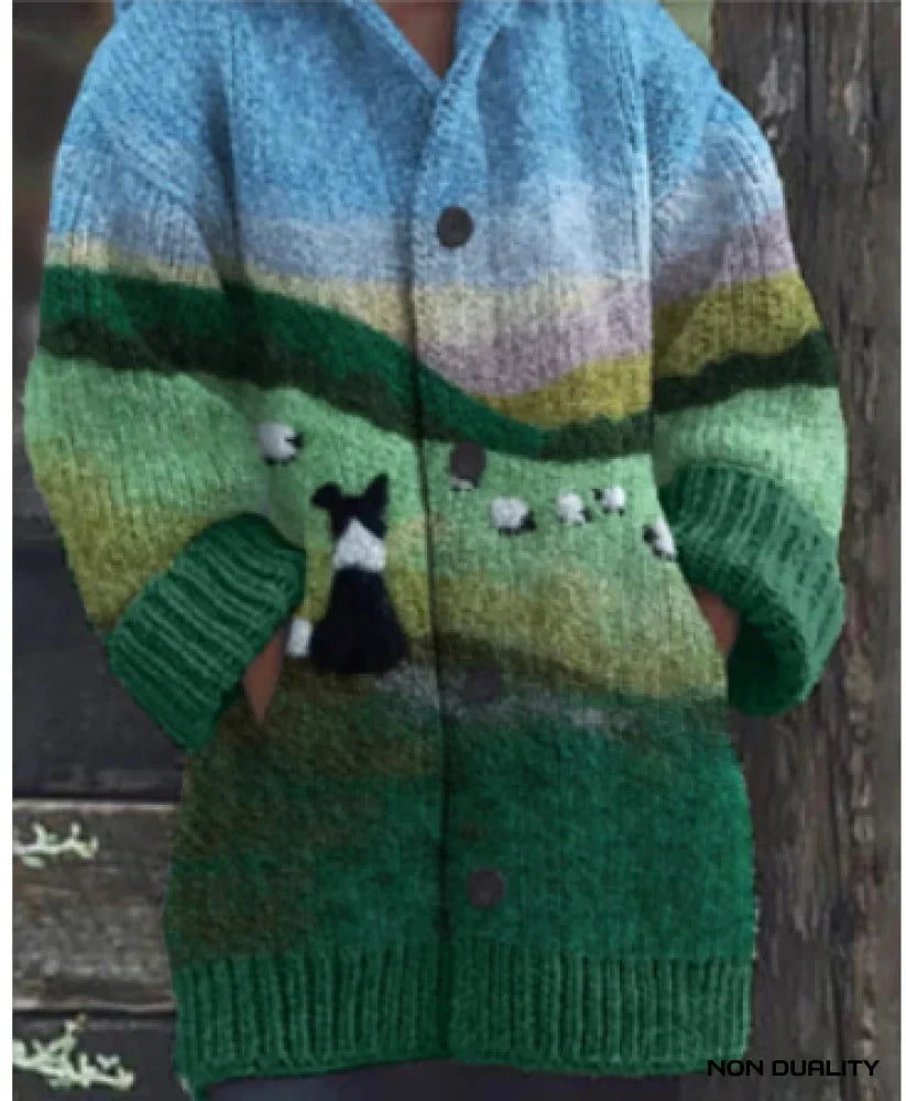 Oversized Cat Pattern Knit Cardigan