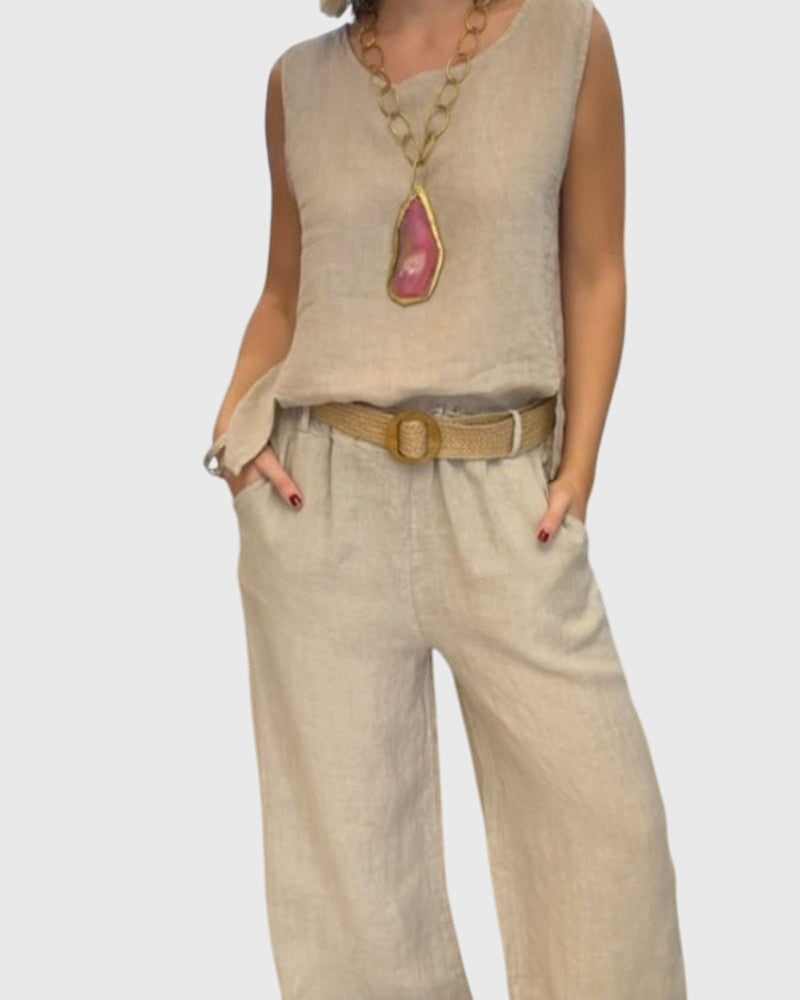 Sleeveless Top And Wide Leg Pants Boho Set