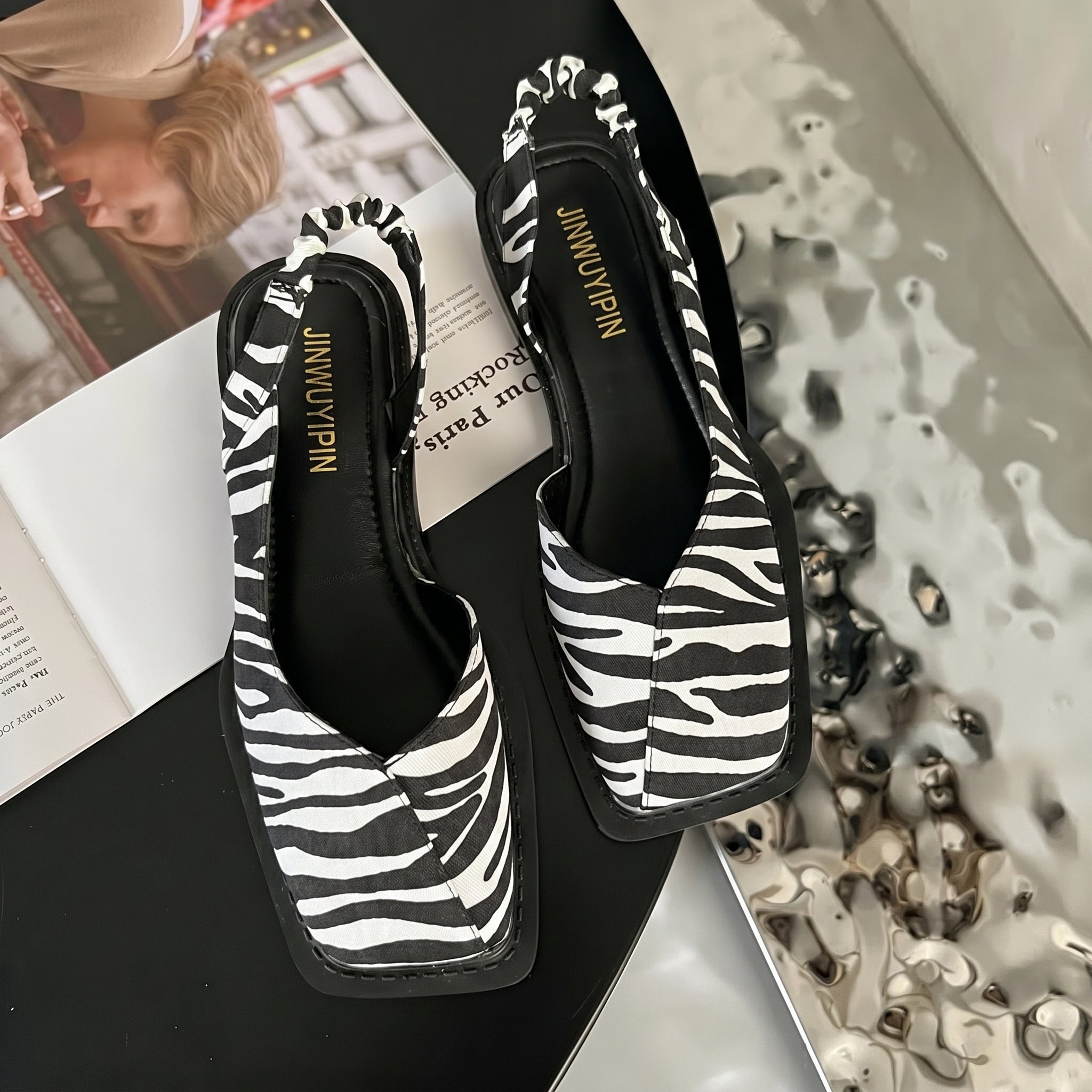 Daisy Square Toe Slingback Block Heel Sandals