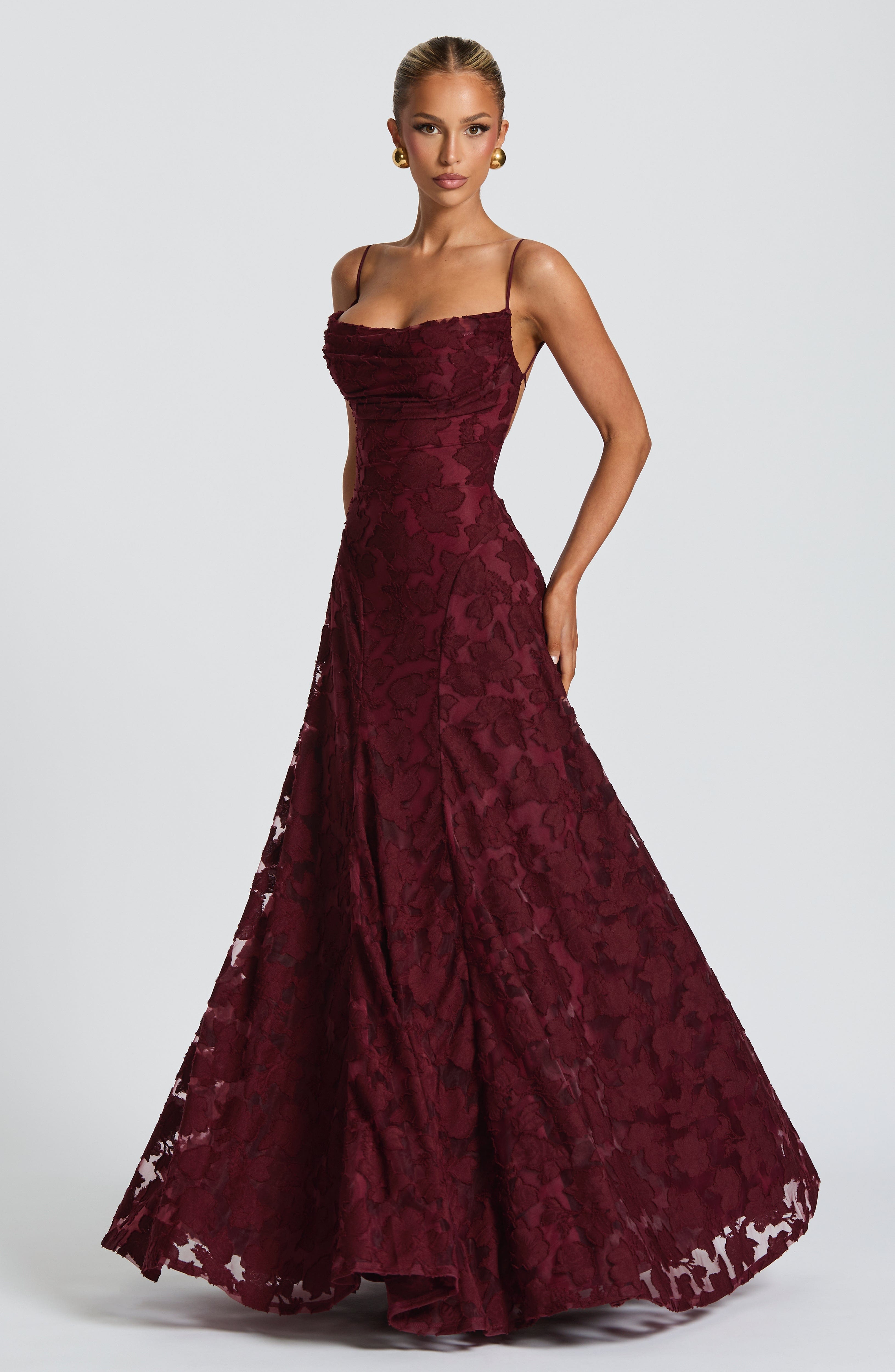 Floral Maxi Dress With Waterfall Neckline and Lace-Up Back
