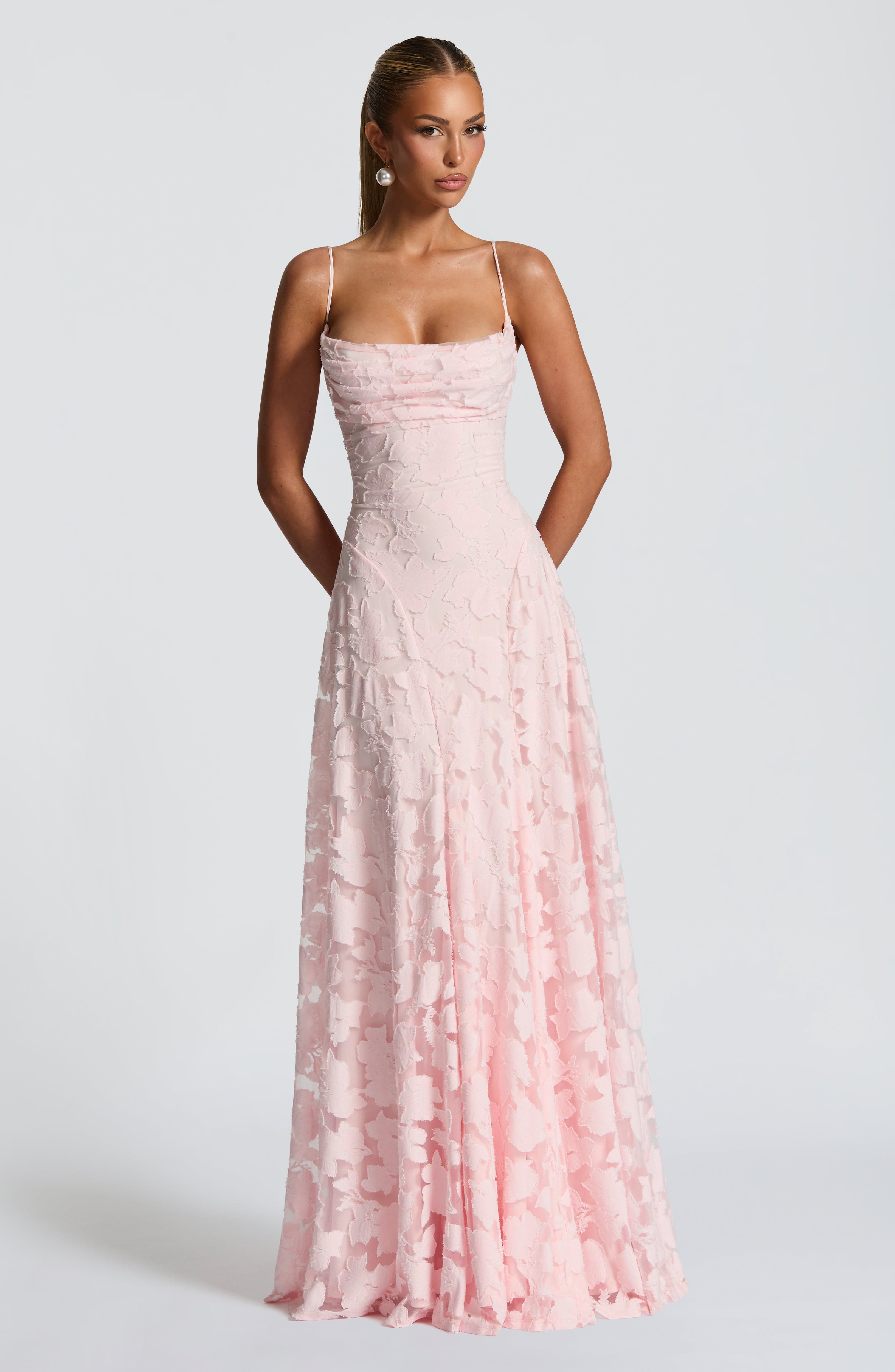 Floral Maxi Dress With Waterfall Neckline and Lace-Up Back