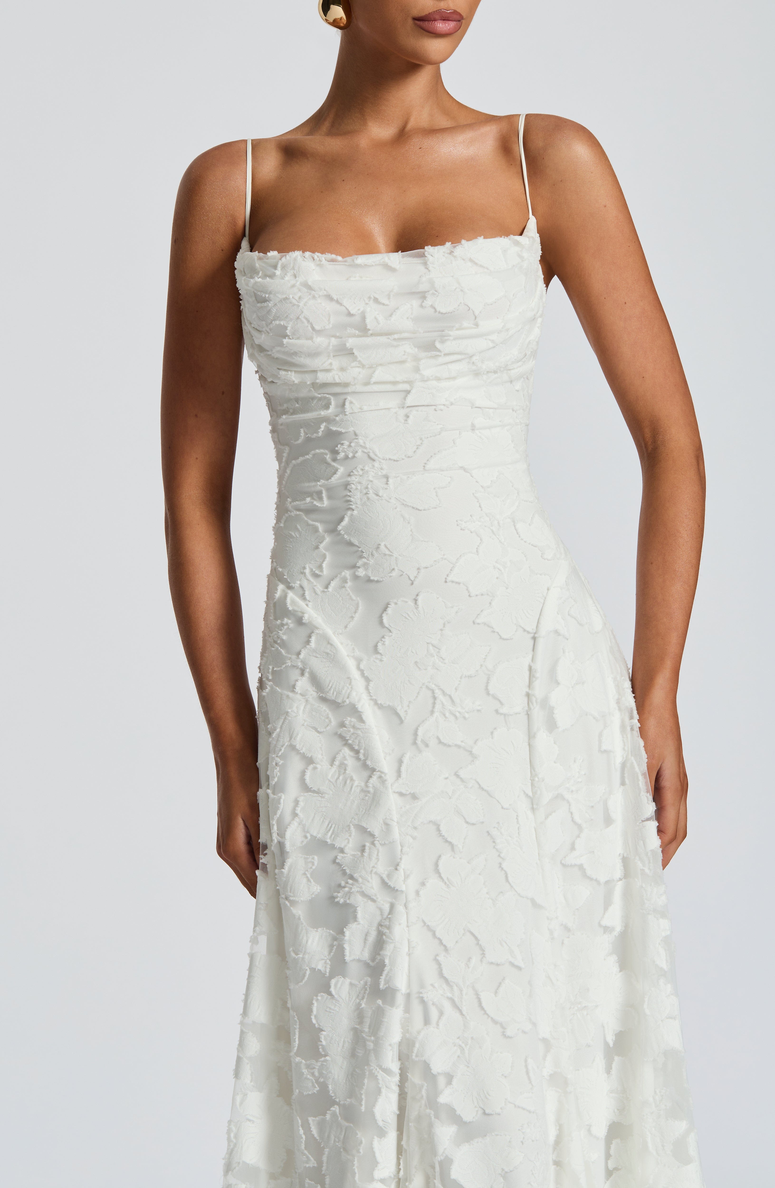 Floral Maxi Dress With Waterfall Neckline and Lace-Up Back