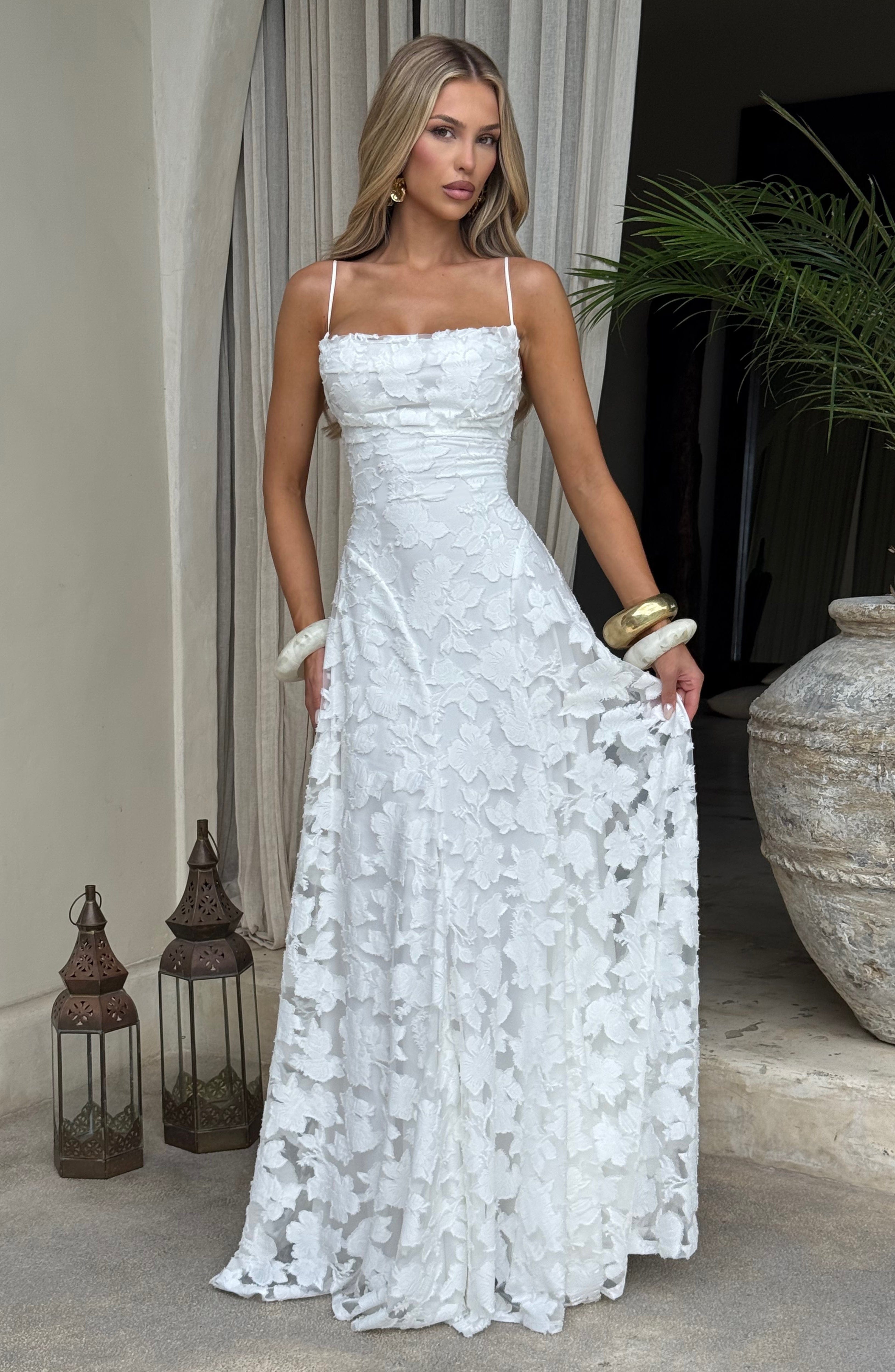 Floral Maxi Dress With Waterfall Neckline and Lace-Up Back